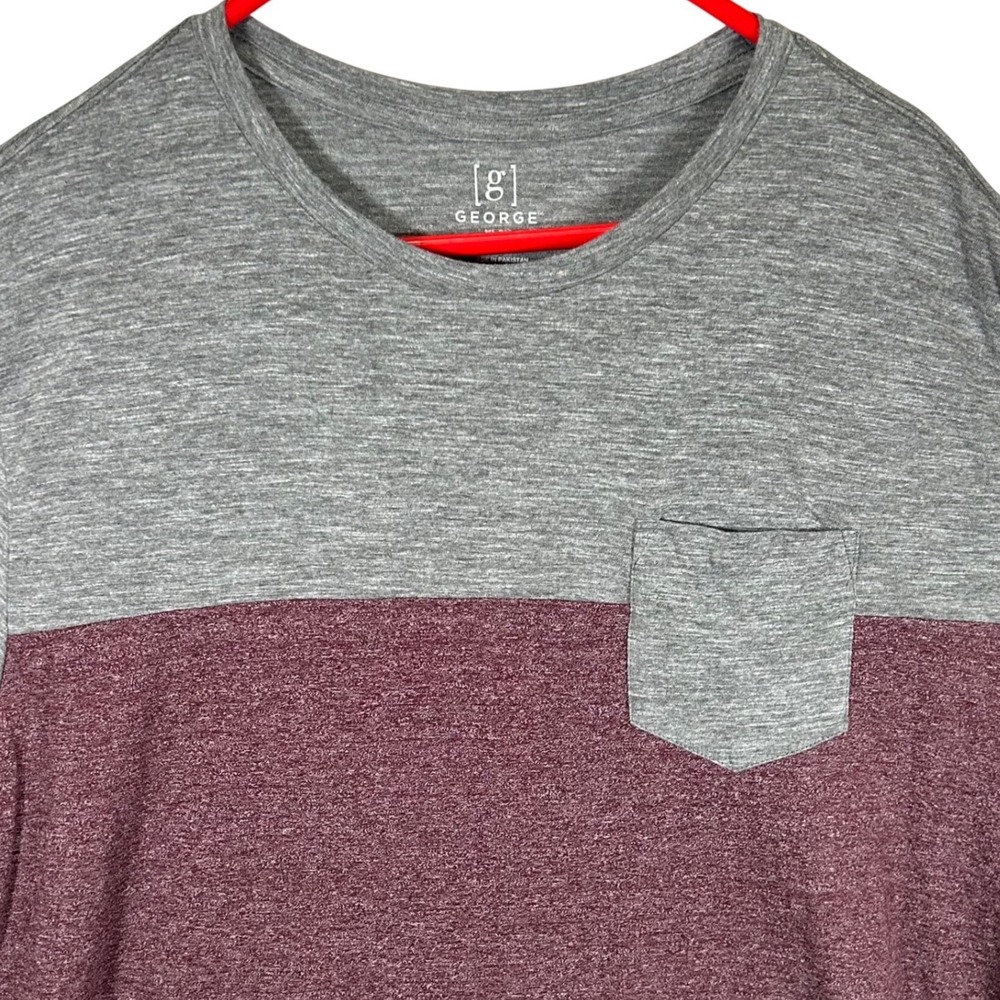 George Mens Tri Panel Pocket Tee XL Grey Burgundy Navy Colorblock NEW